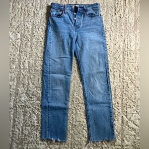 Levi Wedgie Straight Leg Button Fly Raw Edge size 25